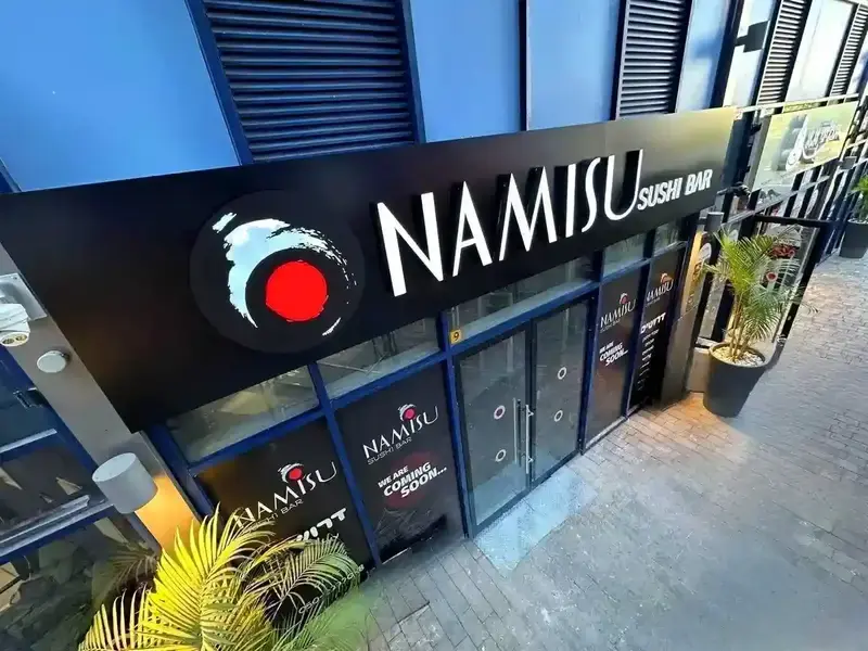 Illuminated sushi bar sign with lockbond aluminum finish